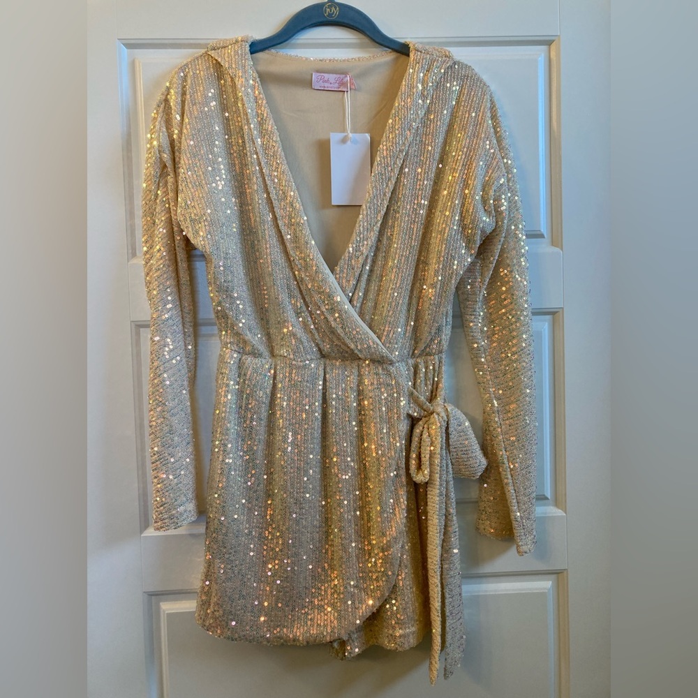NWT Pink Lily Champagne Sequined Romper